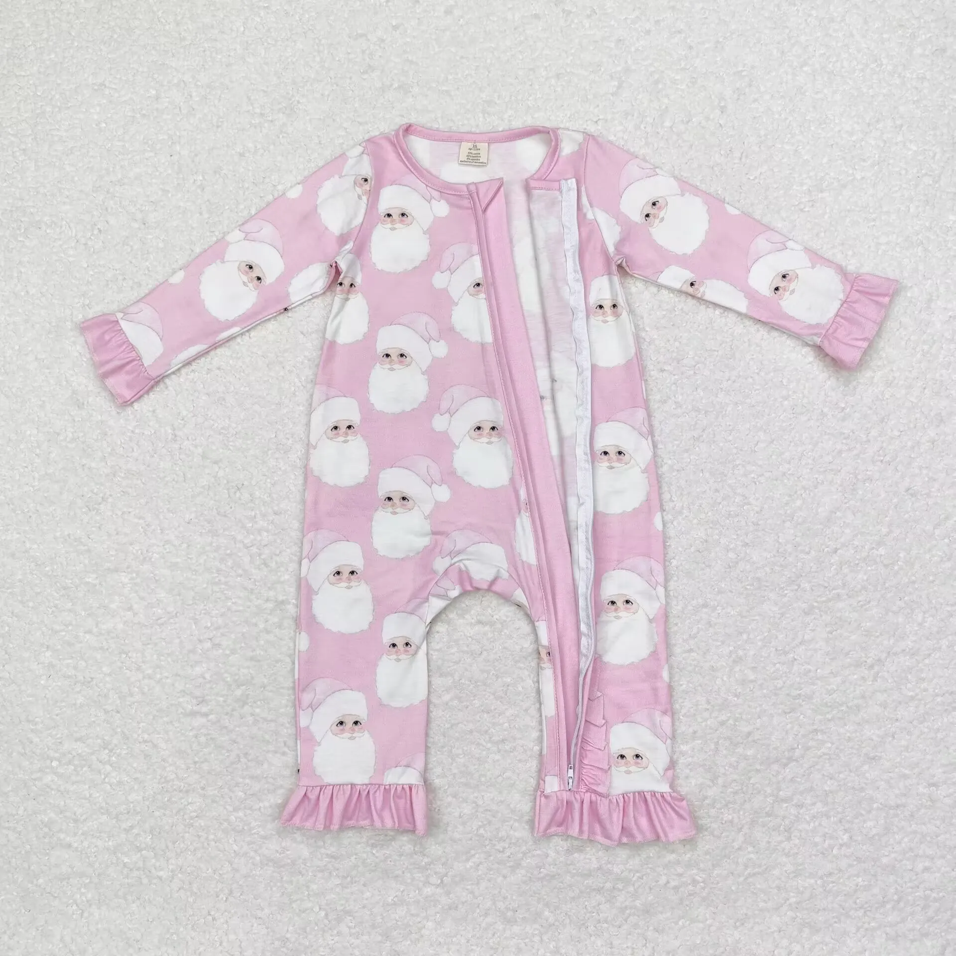 Wholesale Kids Children Infant Jumpsuit Baby Girl Long Sleeves Christmas Newborn Toddler Pink Ruffle Zipper Romper