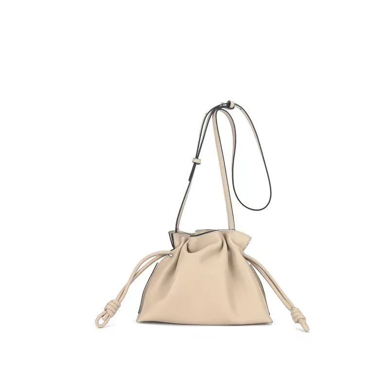 Fashion bag draw rope Xiao Fu bag leather simple shoulder dumpling bag crossbody small bucket bag tide