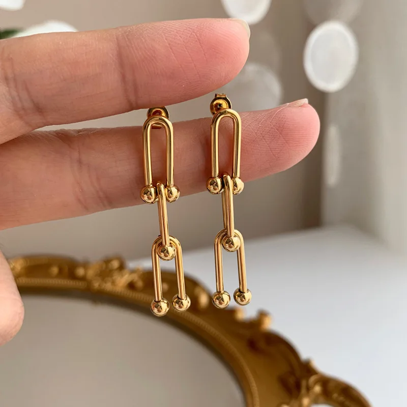 18 Karat vergoldeter Titanstahl, Büroklammerketten, Halskette, Ohrring, Armband für Frauen, Teenager, Geburtstag, Weihnachten, Geschenke, Schmuck