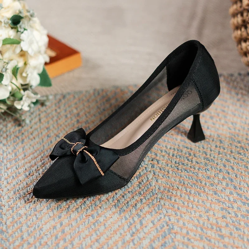 Women's Black Mesh Pumps with Heels, The Ideal Choice for Summer Fashion and Comfort Mary Jane Shoes  Botines Mujer Con Tacon