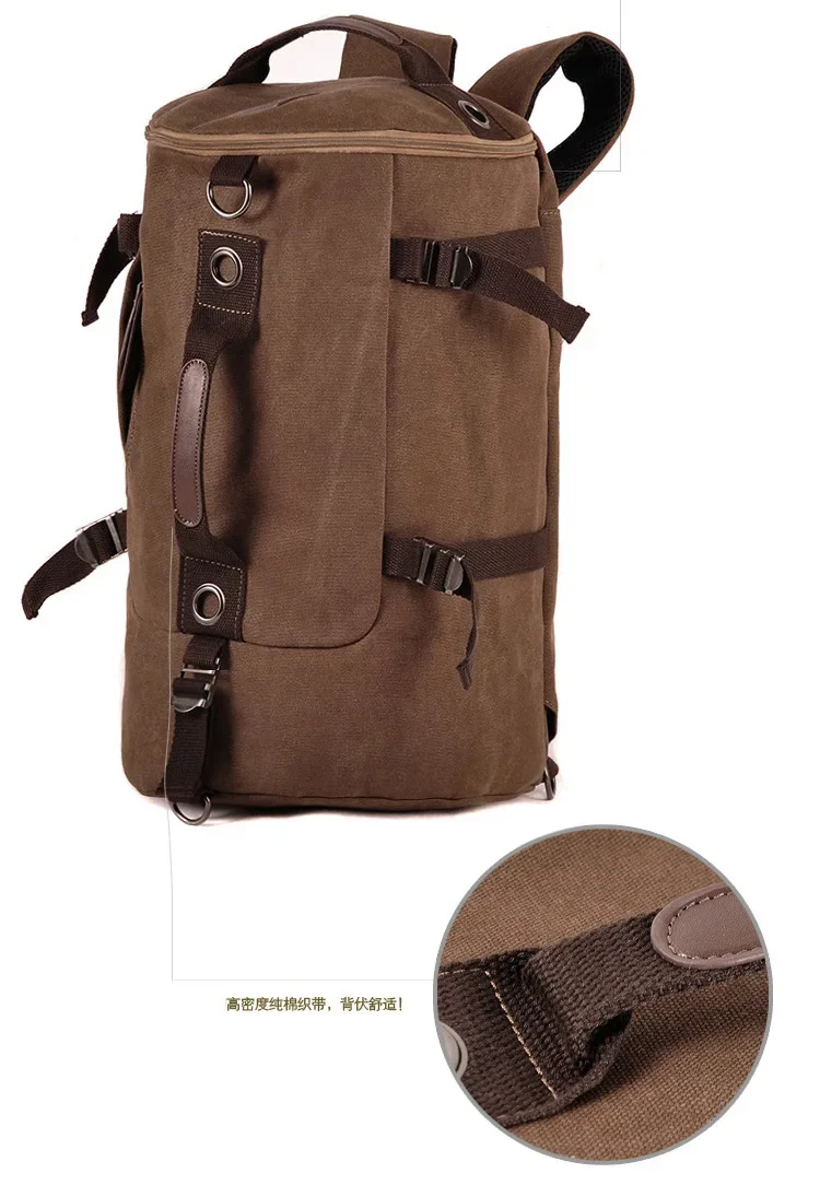 Fashion Men Backpack Men Rucksack Canvas Travel Backpack male Bagpack Travel Bag School bag tote bag Multi-function Brown Black