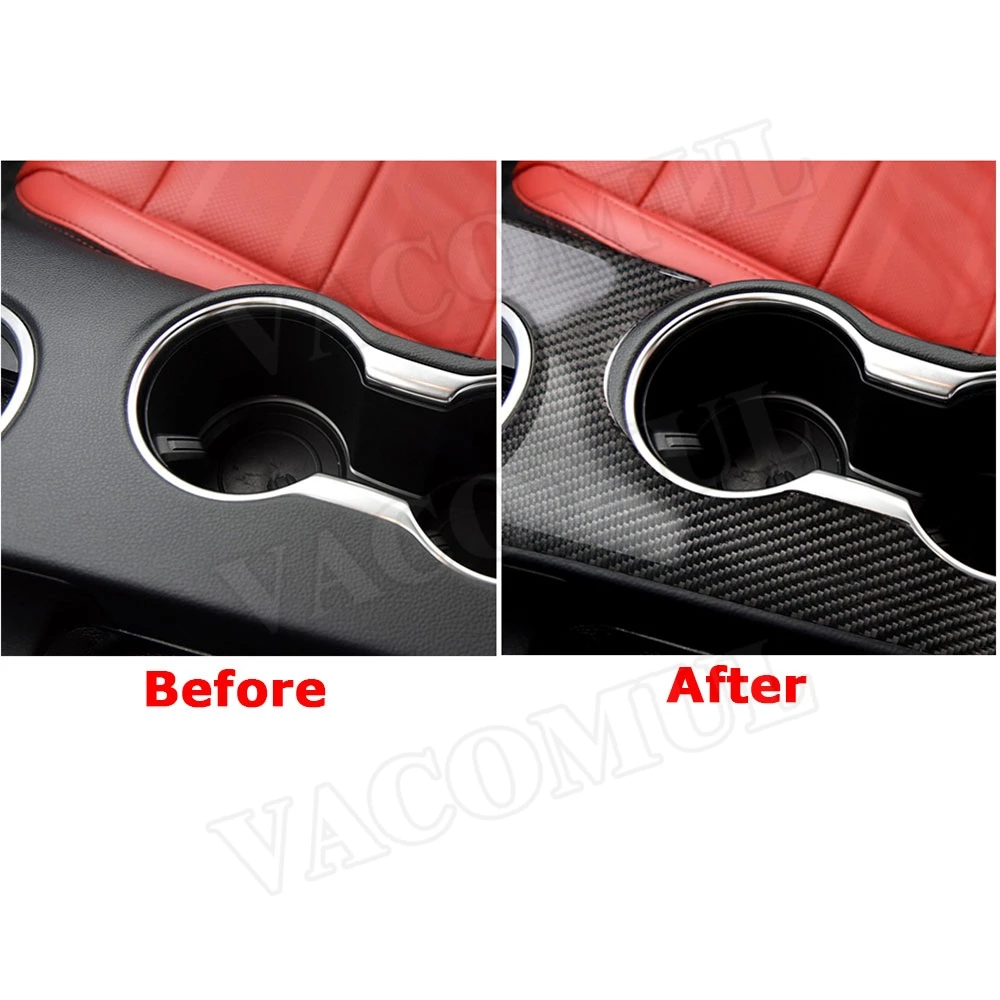 Carbon Fiber Car Gear Shift Panel Trim Frame Cover For Ford Mustang 2015 -2017 Water Cup Holder Trim Sticker