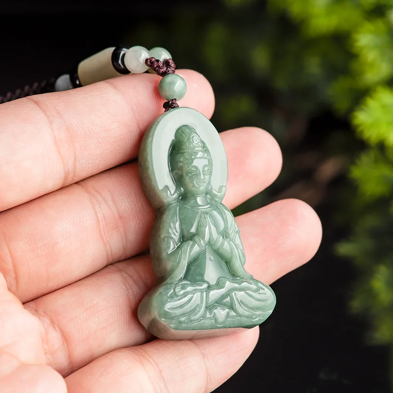 Imagem -05 - A-grade Jade Bean Semente Colar para Homens e Mulheres Tridimensional Guanyin Bodhisattva Pingente Jadeite Jóias Atacado Natural