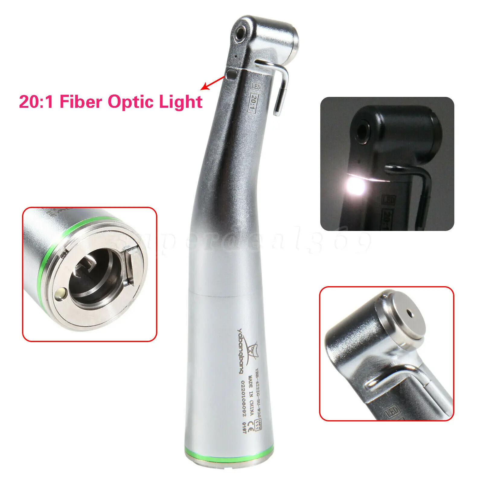 

Dental Fiber Optic 20:1 Implant Contra Angle LED Low Speed Handpiece Fit NSK