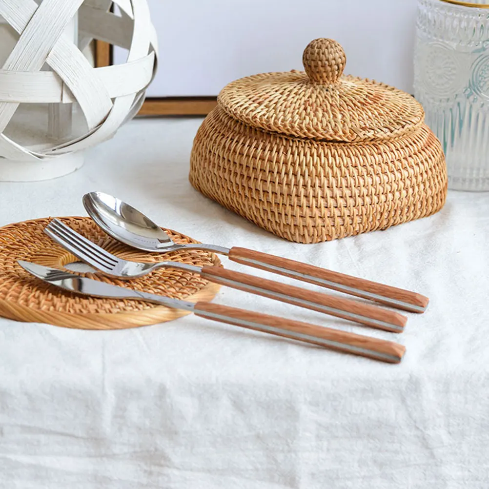 

Remote Control Storage Box Round Weaving Basket Snack ganizer Sundries Holder Eco Material Tidy Table Home Matching Design