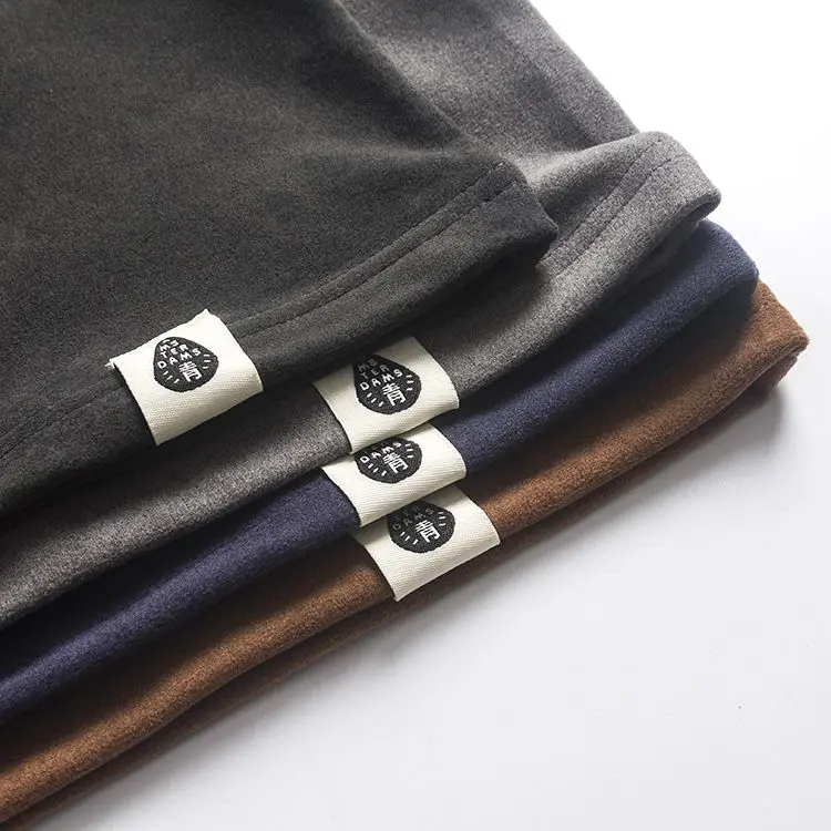 تي شيرت ناعم من Thiened Nano ذو ياقة عالية مخملي على الوجهين بقصة ضيقة وقاعدة ألوان كلاسيكية irt رقعة الكوع للرجال محبوكة... #3