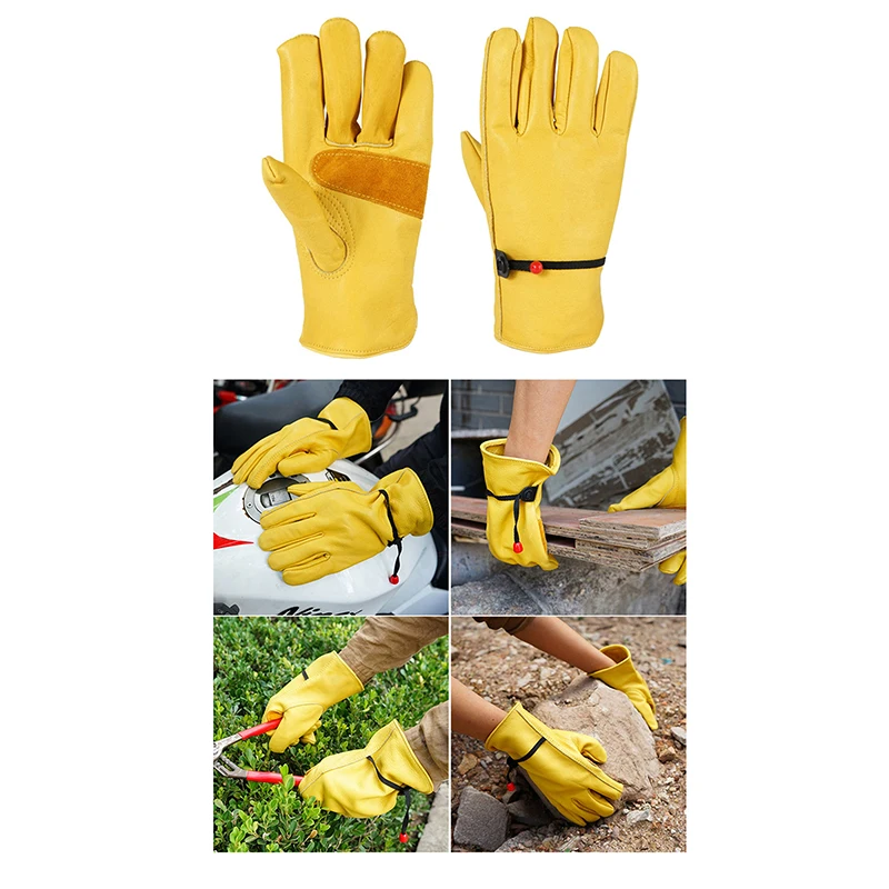 

1 Pair Leather Work Gloves For Men Yellow Heavy Duty Safety Protective Driver Working Welding Mechanic Gloves