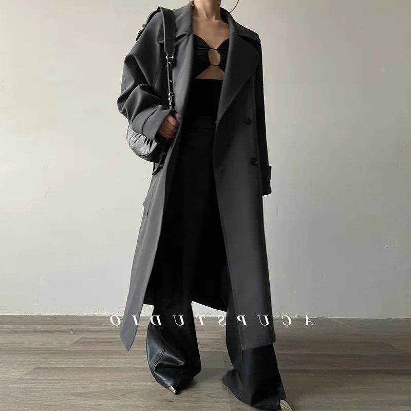 

Trench Coat Women Cut Plaid Clean Coffee Slit French Mid-Long Topcoat Wool Pure Long-Sleeved Length Coatsolid Folds Plus-Size