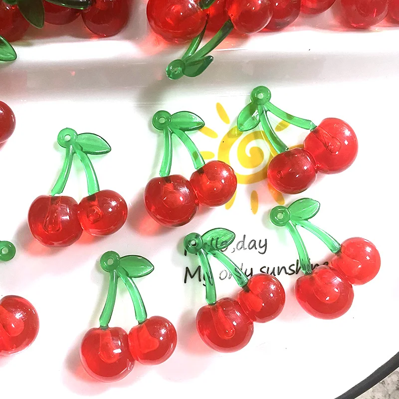 100pcs Wholesale Acrylic Red Cherry Earring Charms Bulk Diy Fashion Keychain Eardrop Necklace Pendant Accessory For Jewelry Make