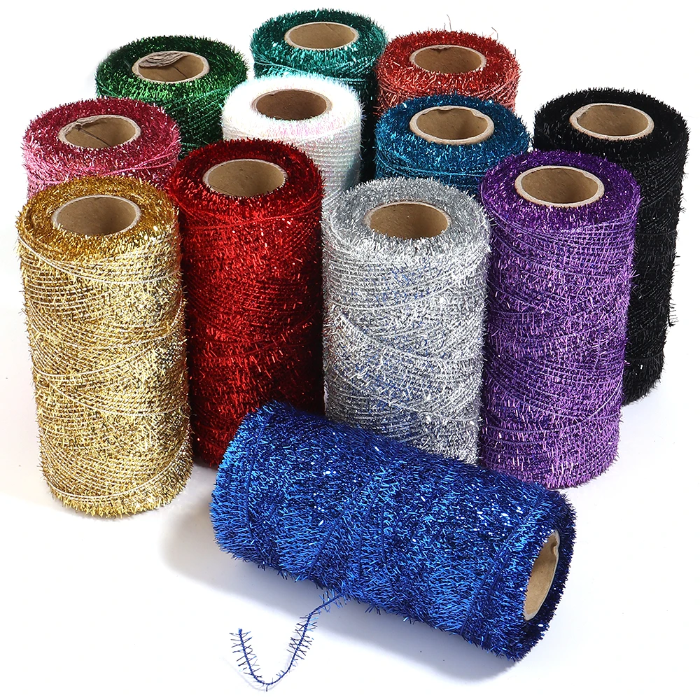 200yards/lot 1mm Polyester Tinsel Yarn Metallic Glitter Thread Cords for Gift Wrapping DIY Crafts Chrismas Ornament Decorations