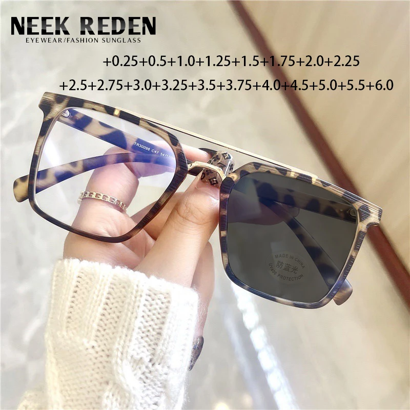 Large Frame Leopard Photochromic Reading Glasses Women Men Computer Optical Glasses With Diopter +0.25 +0.5 +2.75 +4.5 +5.0 +5.5