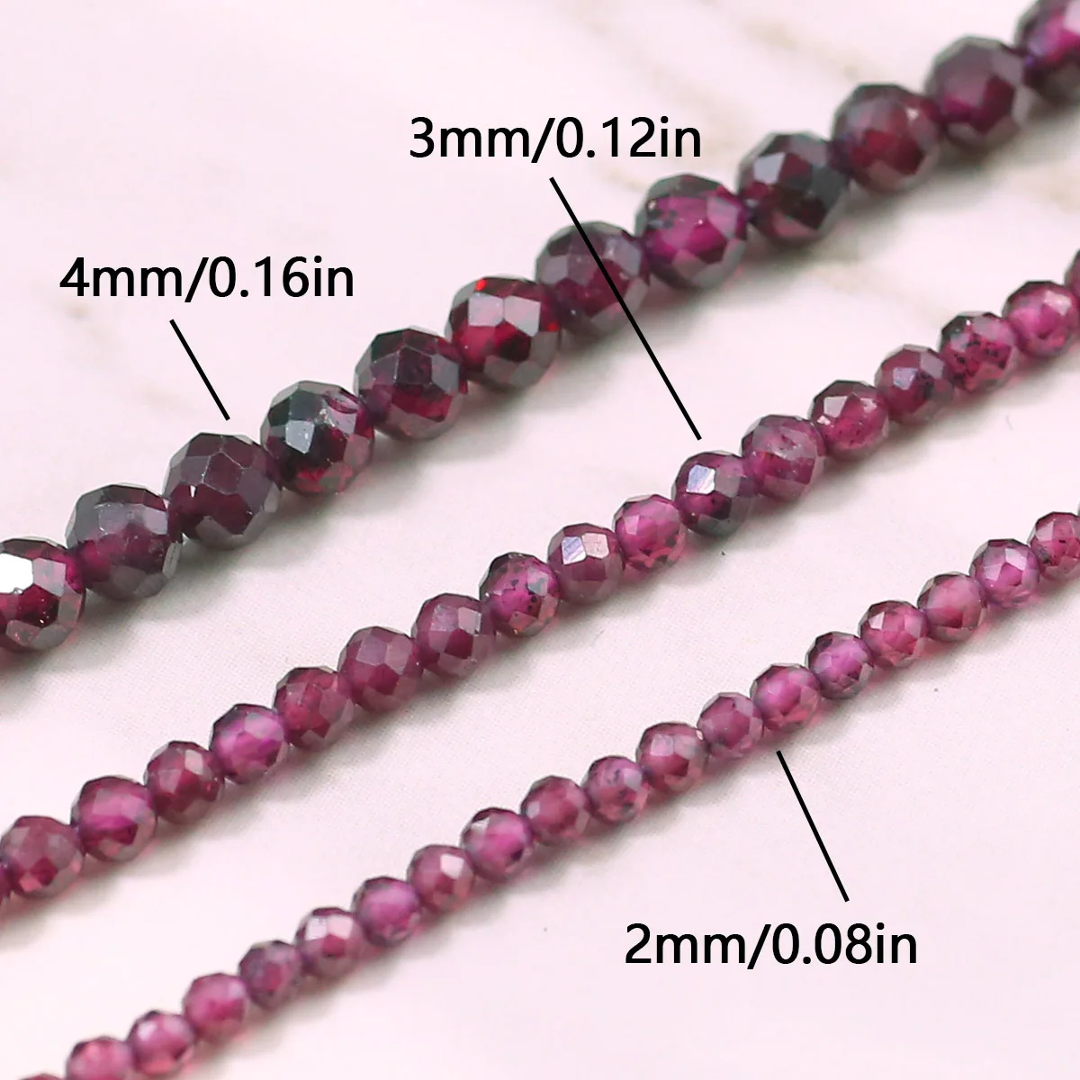 2 3 4 mm natürliche, runde, facettierte Granatperlen, kleine lose Abstandshalterperlen für die Schmuckherstellung, DIY-Halsketten- und Armbandzubehör, 15" – Detail 5