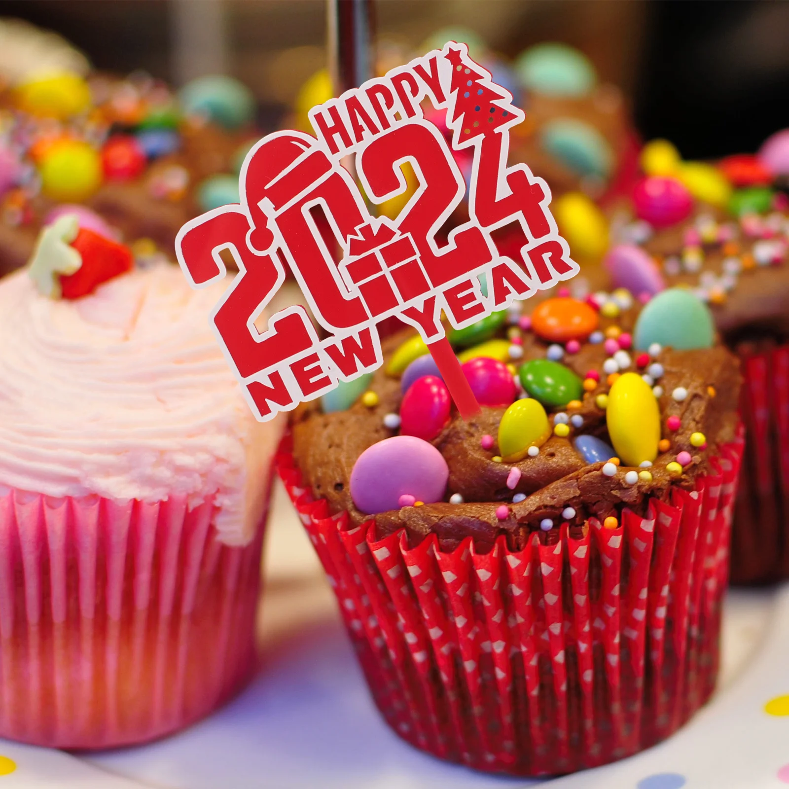 

10Pcs New Year Cake Decoration Acrylic Picks Safe Great for Cakes Cupcakes Desserts New Year Cupcake Topper