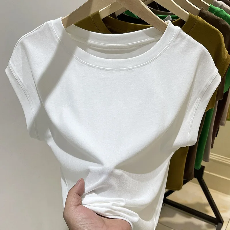 Small Flying Sleeves Loose Short sleeved T-shirt Women's Summer Loose Top Slim Fit Bottom Shirt Summer Women Can Wear Externally