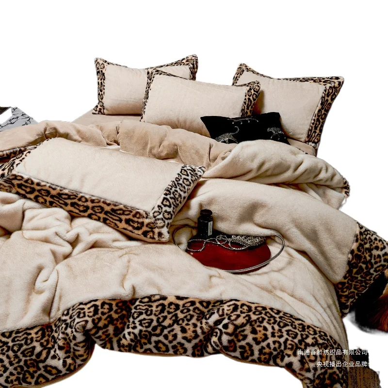 High-end light luxury European mink warm four-piece set, high-end bed sheet quilt cover bedding