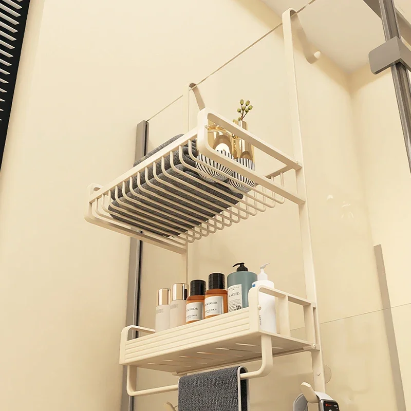 Aluminum Bathroom Shelf Rust-Resistant Wall-Mounted Towel Rack  Suction Cup Storage Basket  Space-Saving Bathroom Organizer