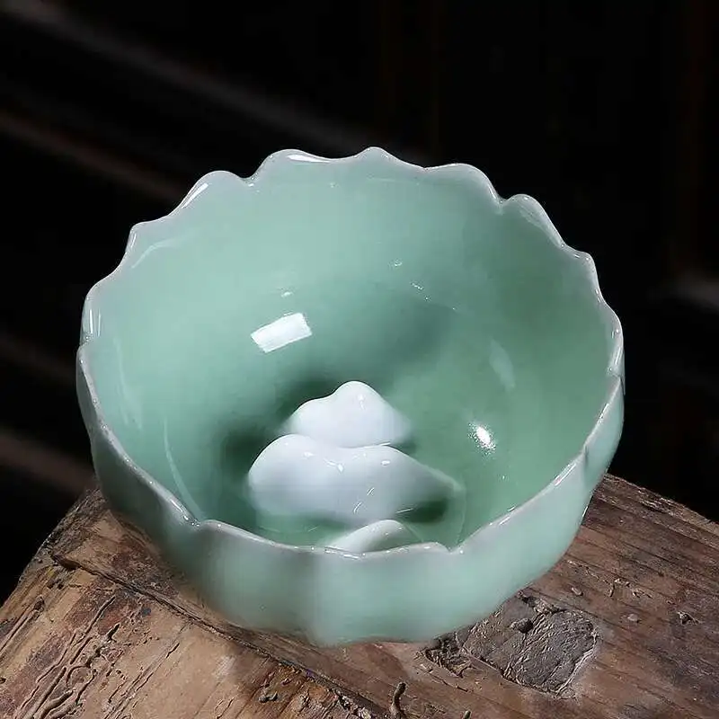 كوب شاي سيلادون، كوب رئيسي، طقم شاي سيراميك، كوب تذوق الشاي، كوب مصنوع يدويًا، جسم حديدي، فرن رو، فرن منزلي على الطراز الصيني فردي #3