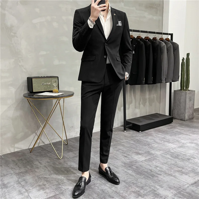 C161abito da lavoro e professionale in due pezzi da uomo, abito piccolo, versione coreana slim fit best man, set di abiti da sposa da sposo