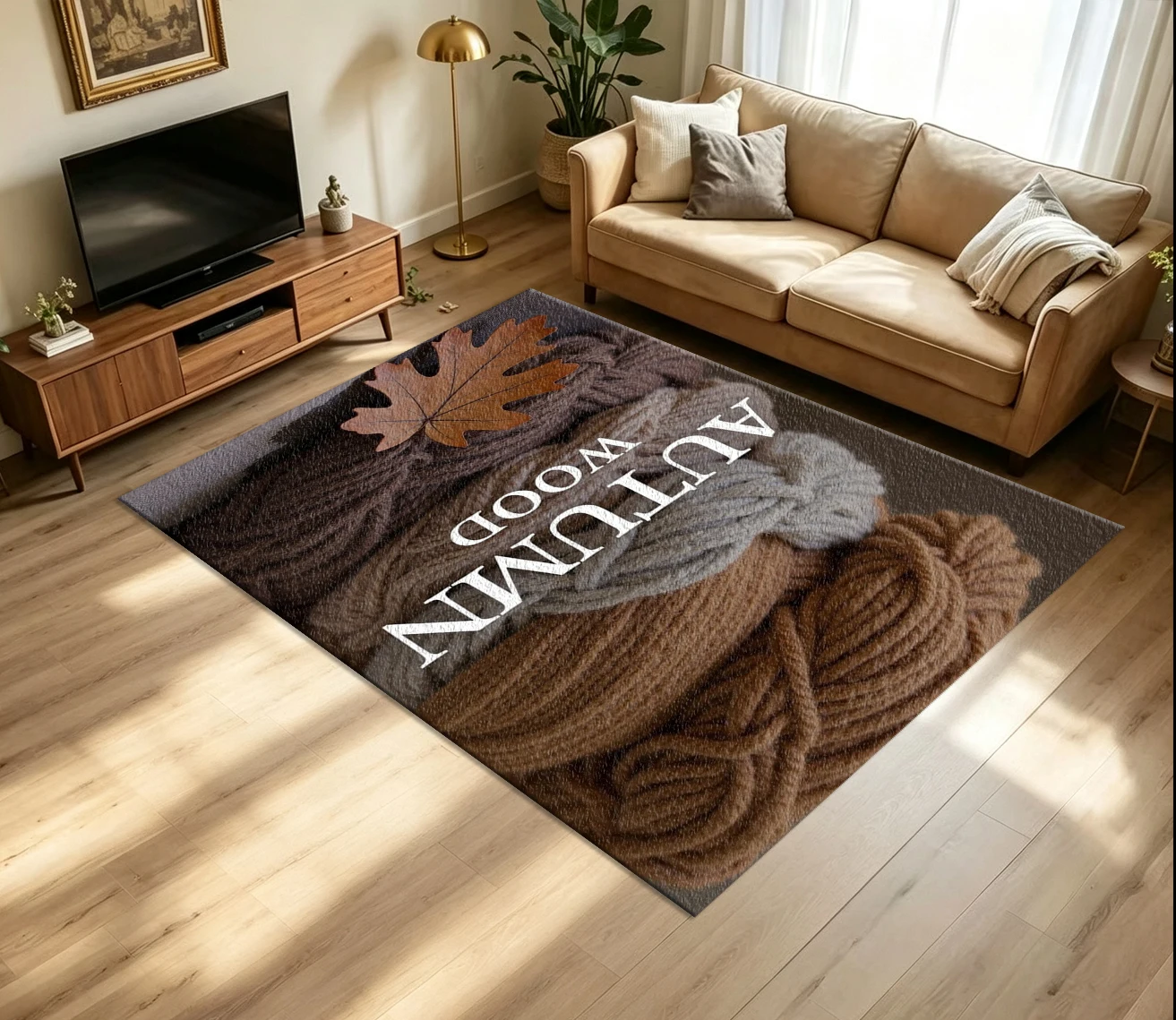 Autumn Wool Yarn Maple Leaf Warm Textured carpet flooring Fall Home Decor Area Rug