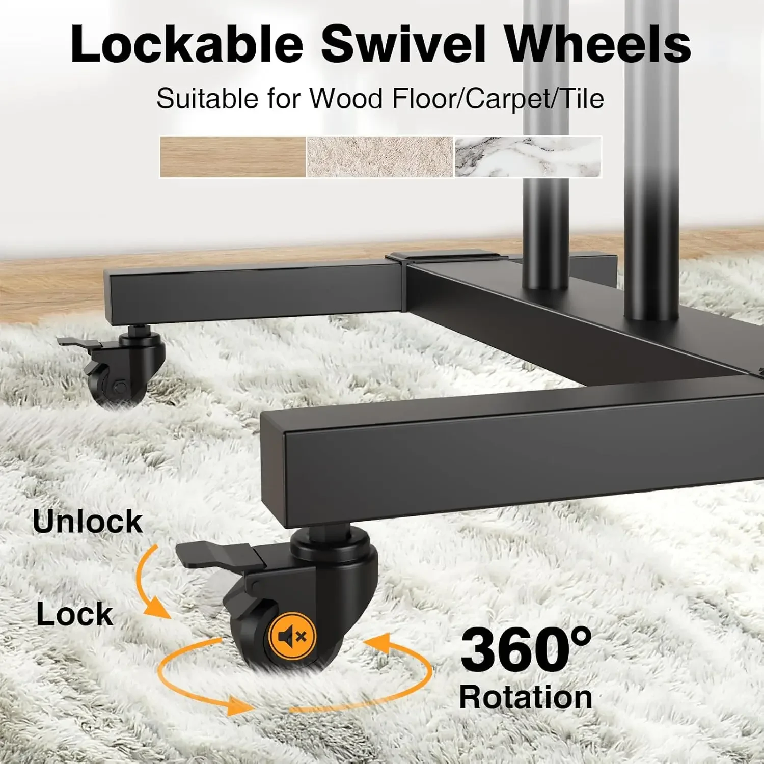 Mobile TV Stand Rolling TV Cart Floor Stand with Mount on Lockable Wheels Height Adjustable for 32-83 Inch TV Stand