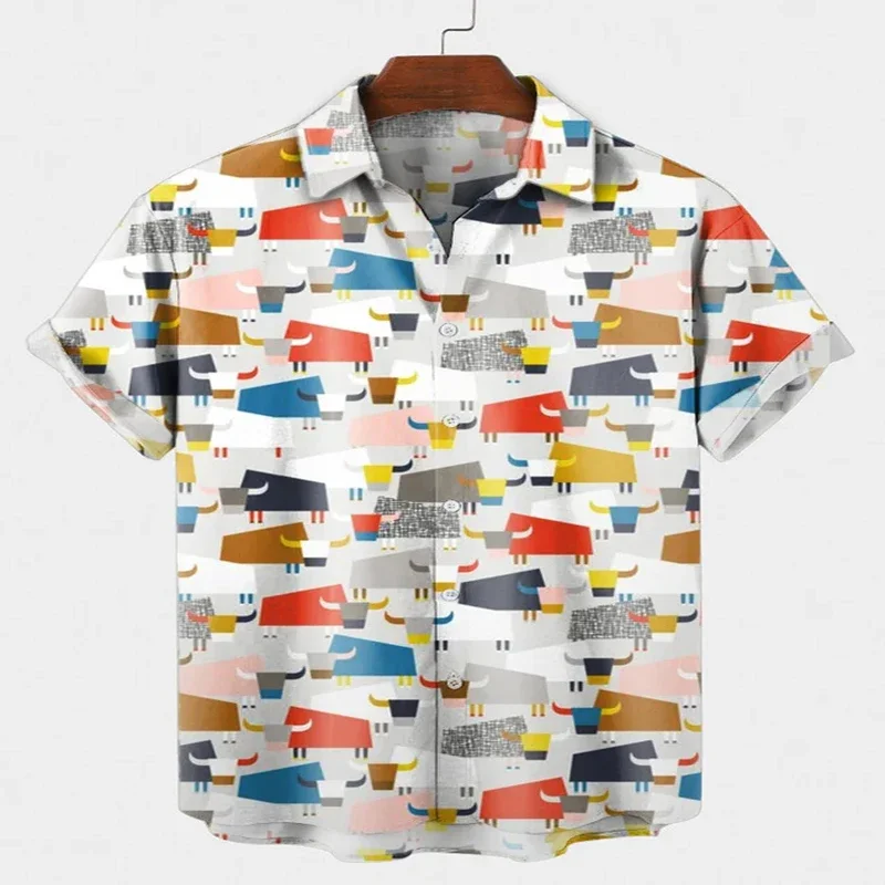 

Geometric Cow Print Short Sleeve Shirt 3D All Over Printed Hawaiian Shirt for Men and Women Casual Shirt Unisex