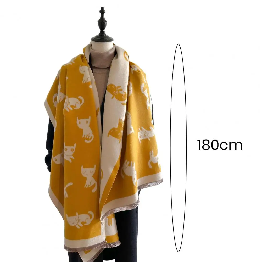 Versatile Winter Scarf Cute Kitten Printing Scarf Breathable Fashionable Comfortable Warm Soft Versatile Female Shawl