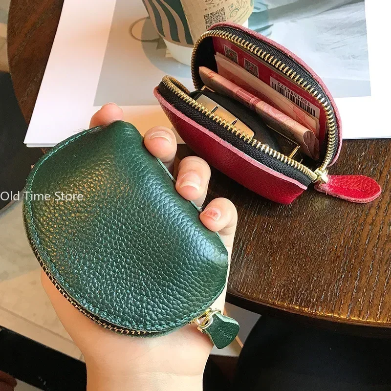 Fashion Style Shell Coin Purse Mini Change Wallet Genuine Leather Key Coin Storage Bag Women Zipper Small Wallet  Mini Purse