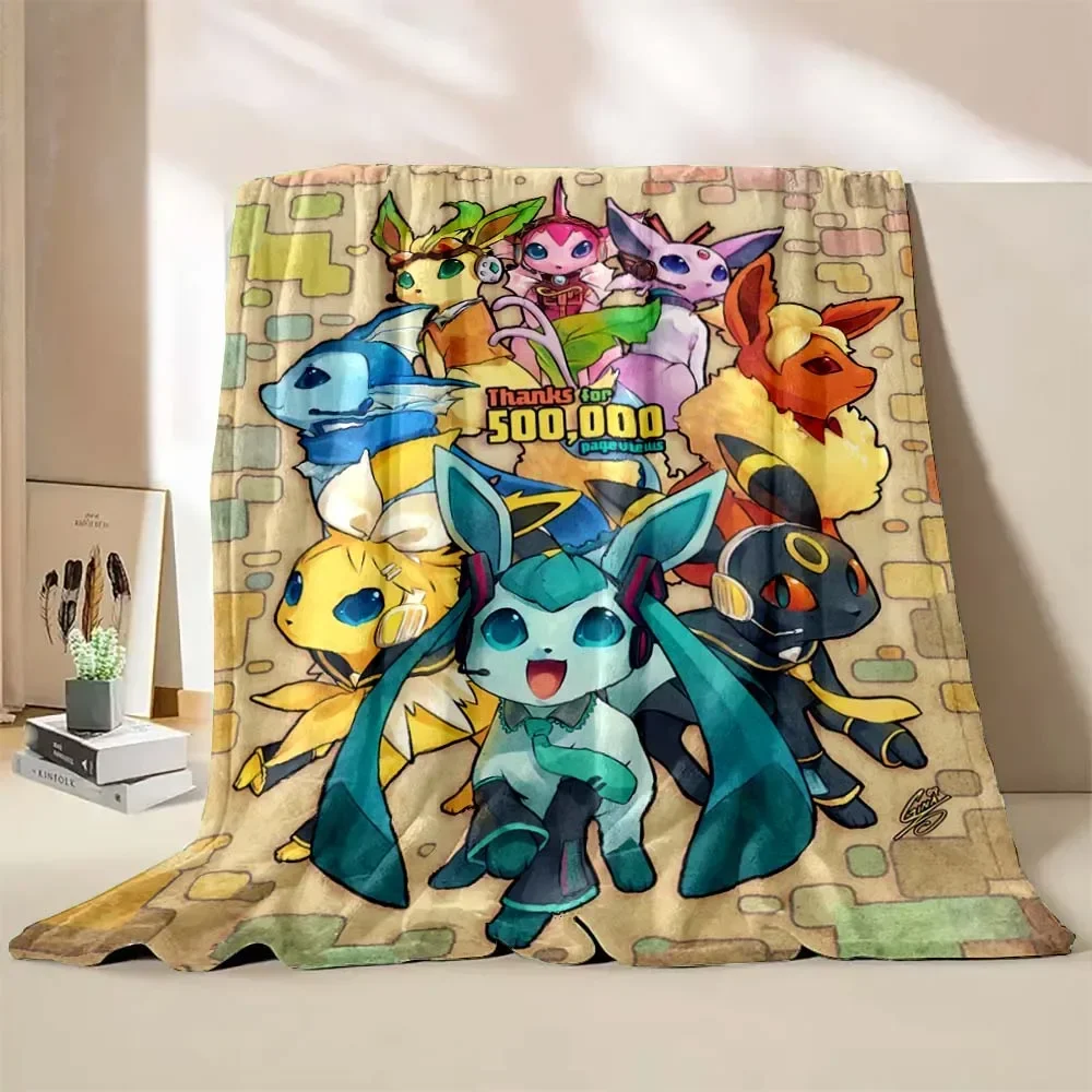 Coperta in stile giapponese Pokemon Flanella Coperta per la casa Divano Pausa pranzo Coperte Cartoon Eevee Anime Figure Bambini Bambini Studente