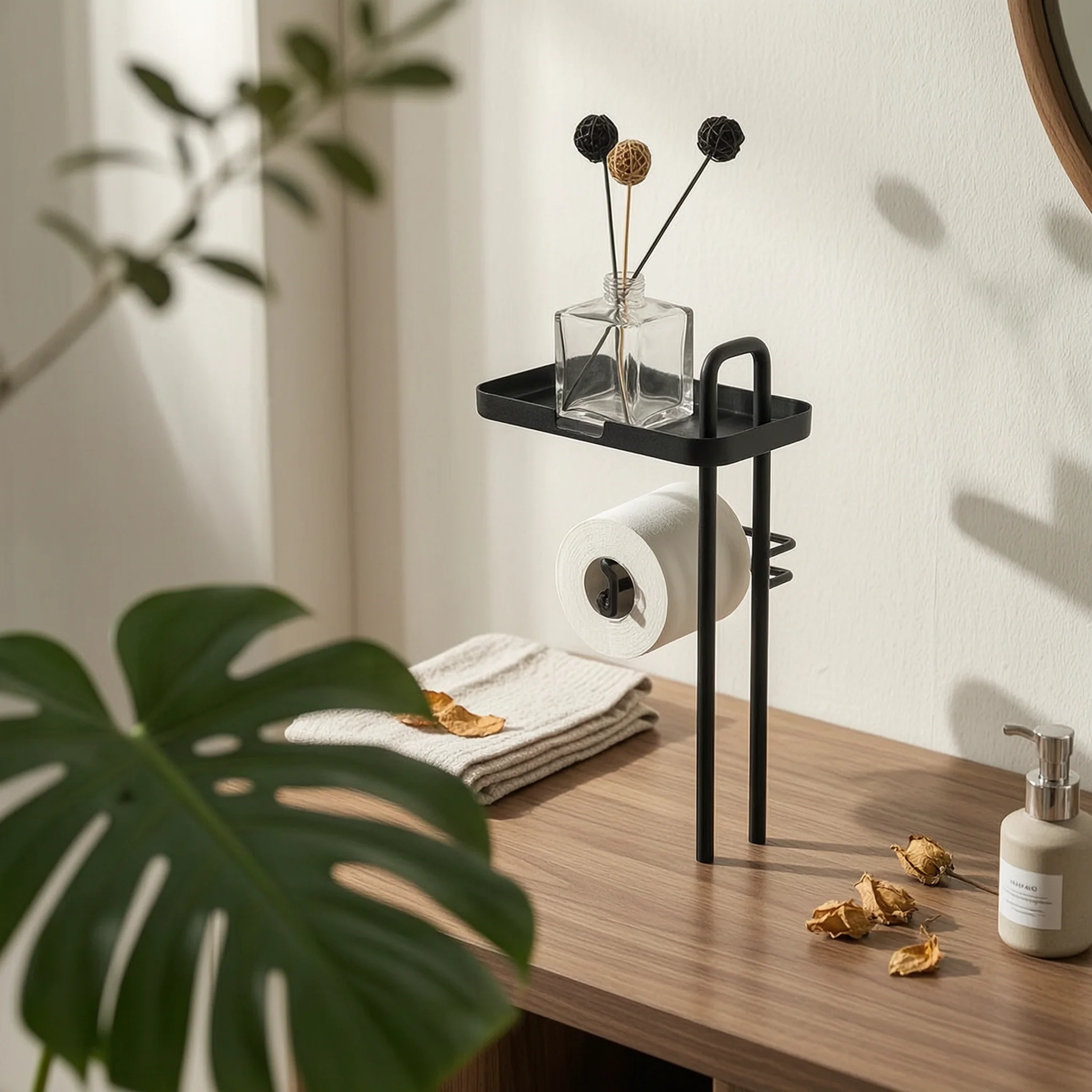 

Bathroom Tissue Stand with Brush Holder Stainless Steel Toilet Brush Holder Rack Freestanding Tissue Rack Easy to Assemble