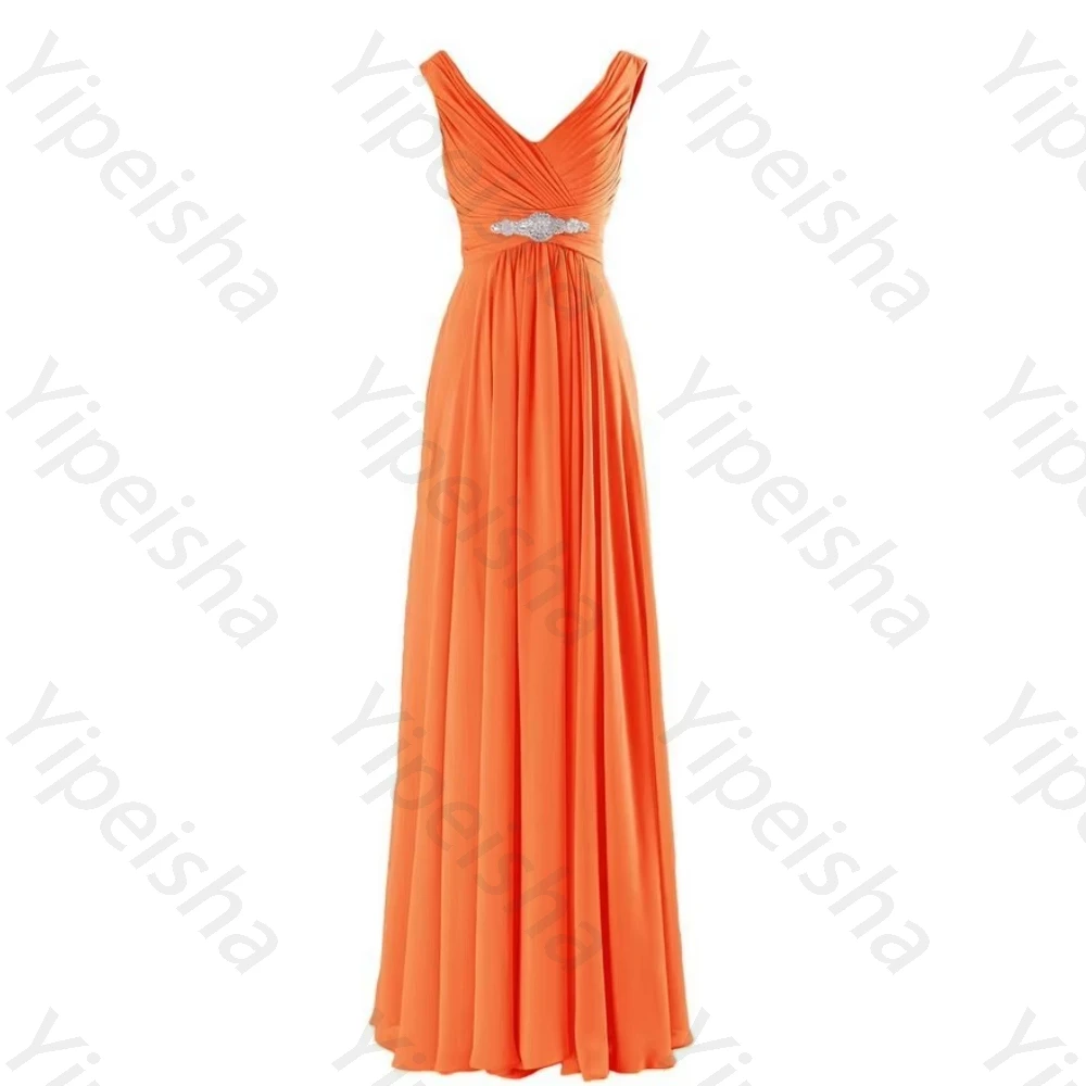 Maßgeschneiderte Chiffon A-Linie Ärmellose V-Ausschnitt Abendkleider Elegantes Maxi-Brautjungfernkleid Exquisites Hochwertiges Ballkleid