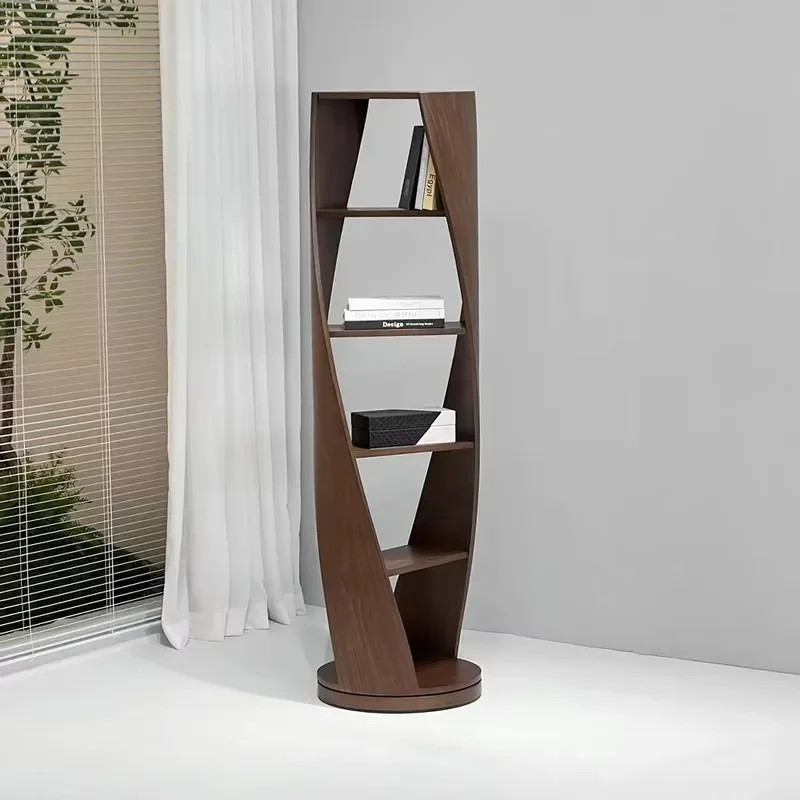 5 Tier Wooden Rotating Bookshelf 360 Degree Swivel Corner Display Rack Modern Design Storage Stand for Living Room Home Decor