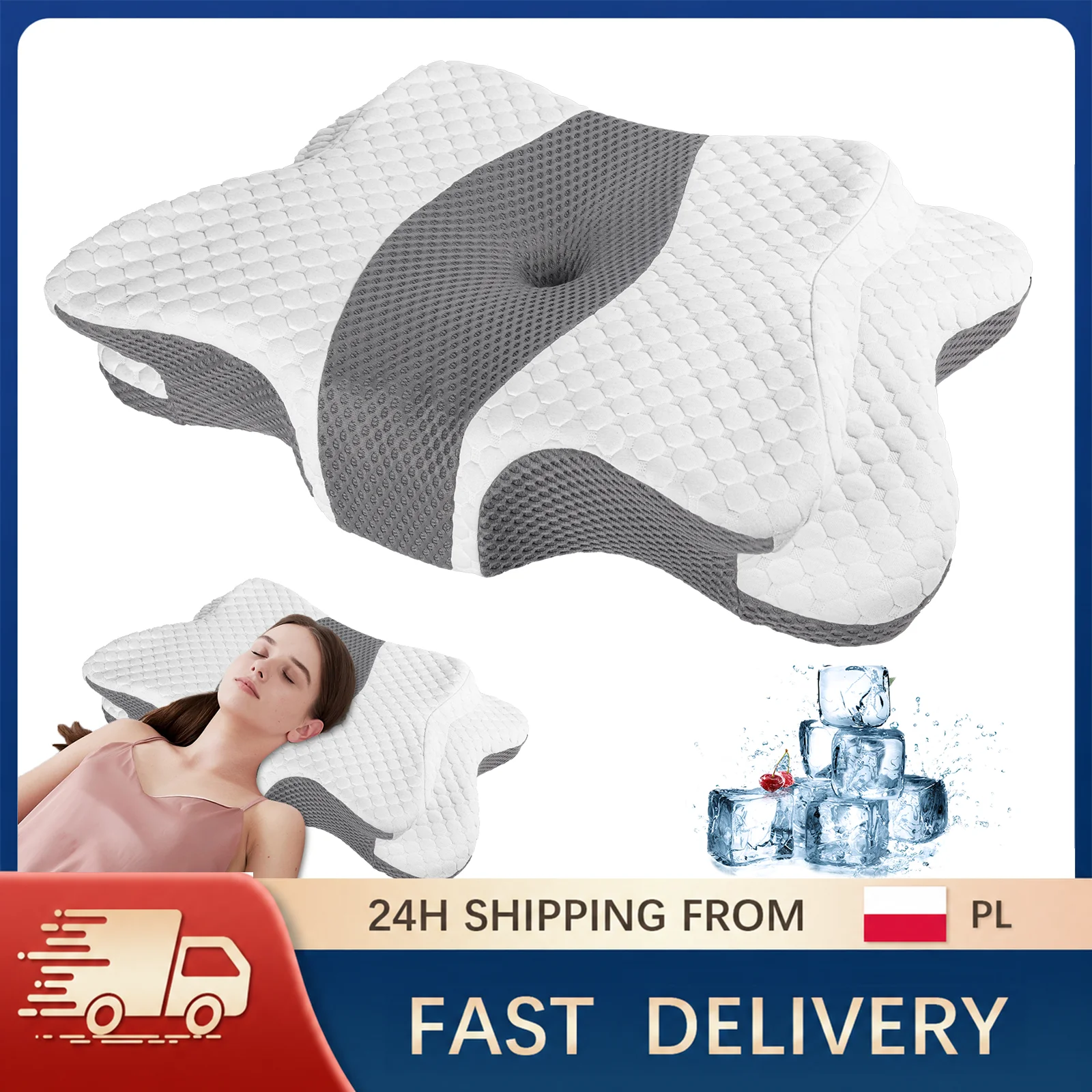 Oreiller ergonomique en mousse à mémoire de forme pour le cou, avec housse respirante et lavable, oreiller cervical orthopédique pour les dormeurs sur le côté et sur le dos, soulage les douleurs aux épaules et au cou