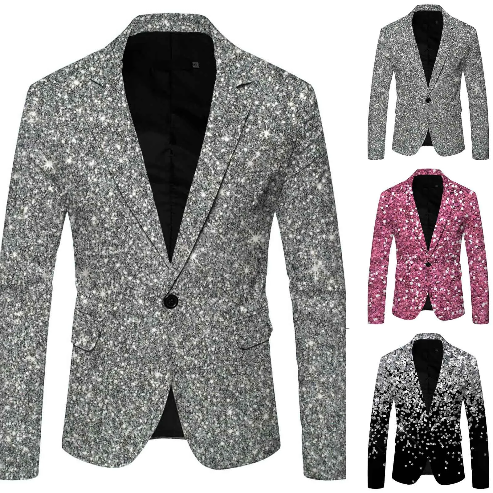 Men\'s 3d Sequin Glitter Fashionable Suit Jacket Pocket Lapel Single Button Suit Coat Slim Fit Party Formal Nightclub Blazer