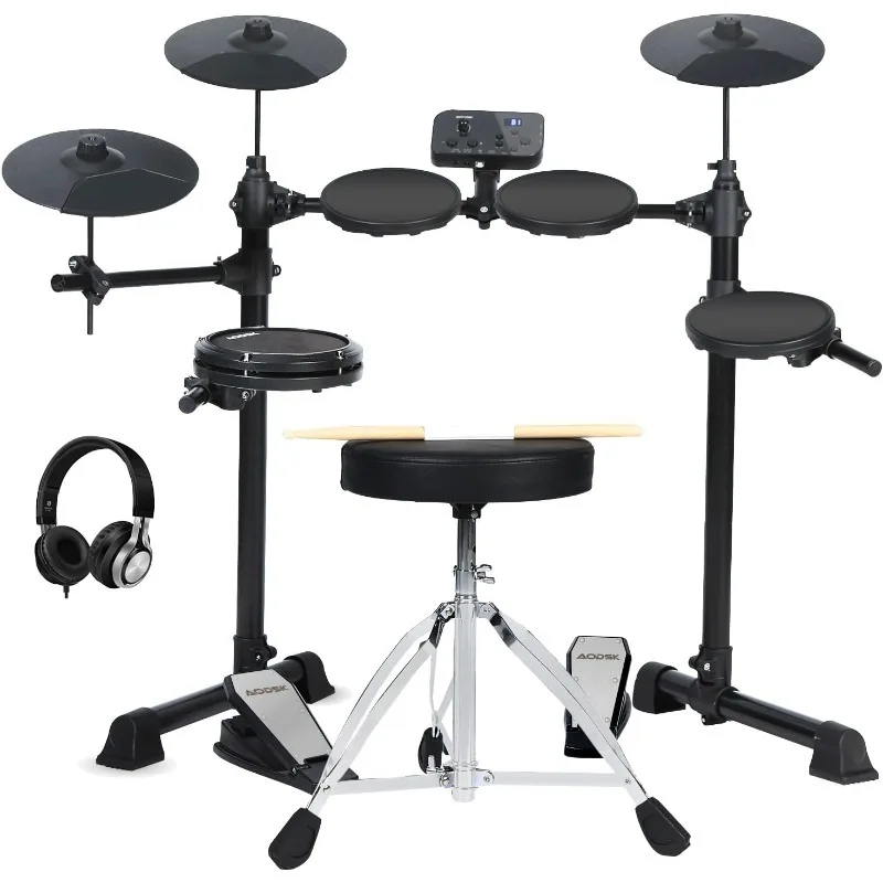 Electric Drum Set for Beginner with 150 Sounds,Drum Set With 4 Quiet Electric Drum Pads,2 Switch Pedal,Drum,Throne,Drumsticks