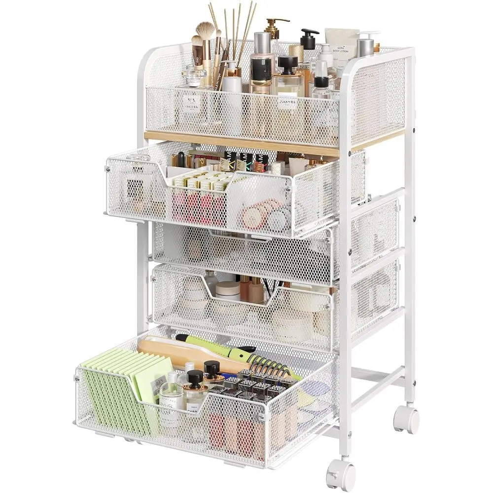 

Makeup Cart Organizer with 4 Drawers, Large Floor Skincare Organizers, Vanity Storage Organizer Cosmetics Display Cases for Skin