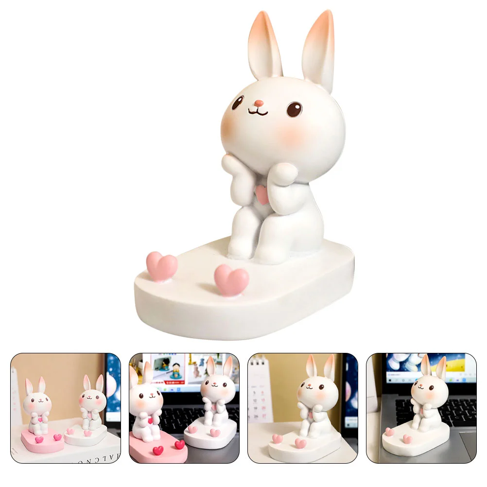 

White Base Rabbit Phone Holder Cute Cartoon Desk Mount Smartphone Dock Desktop Office Cellphone Stand Durable Plastic