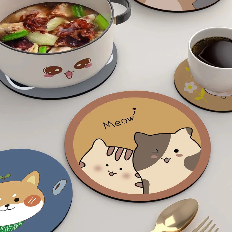 Cartoon Runde Kaffeetassen-Untersetzer 5 Stück 22cm Diatomeenerde Esstisch-Isolierunterlage Weiche Saugfähige Tischmatten zur Dekoration