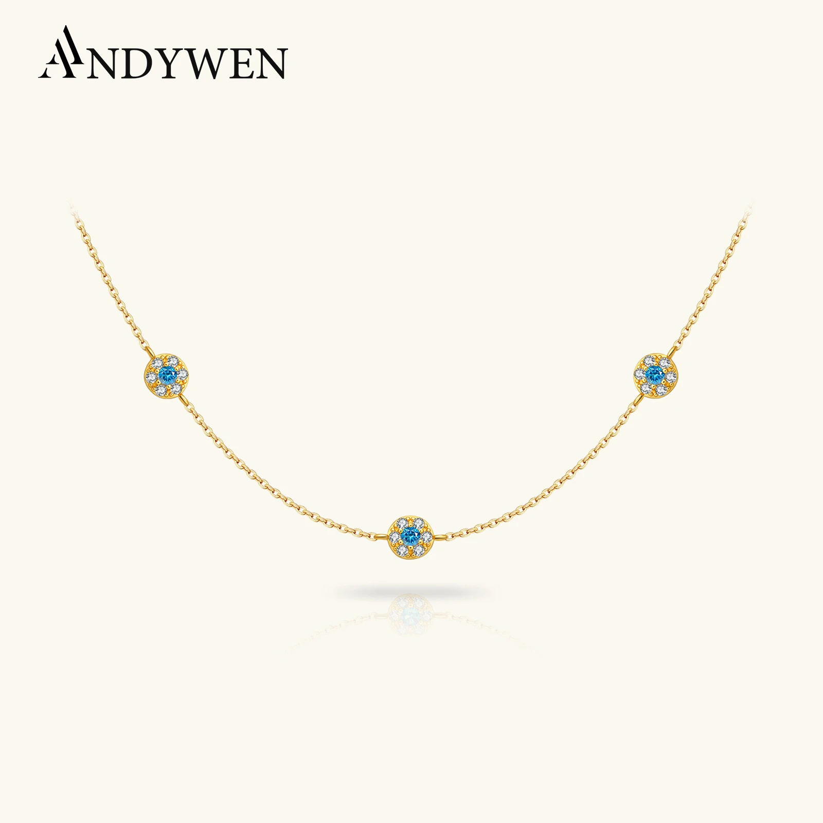 

ANDYWEN 925 Sterling Silver Aquamarine Blue Zircon Round Charm Necklace Women 2026 Luxury Wedding Anniversary Gift Jewelry