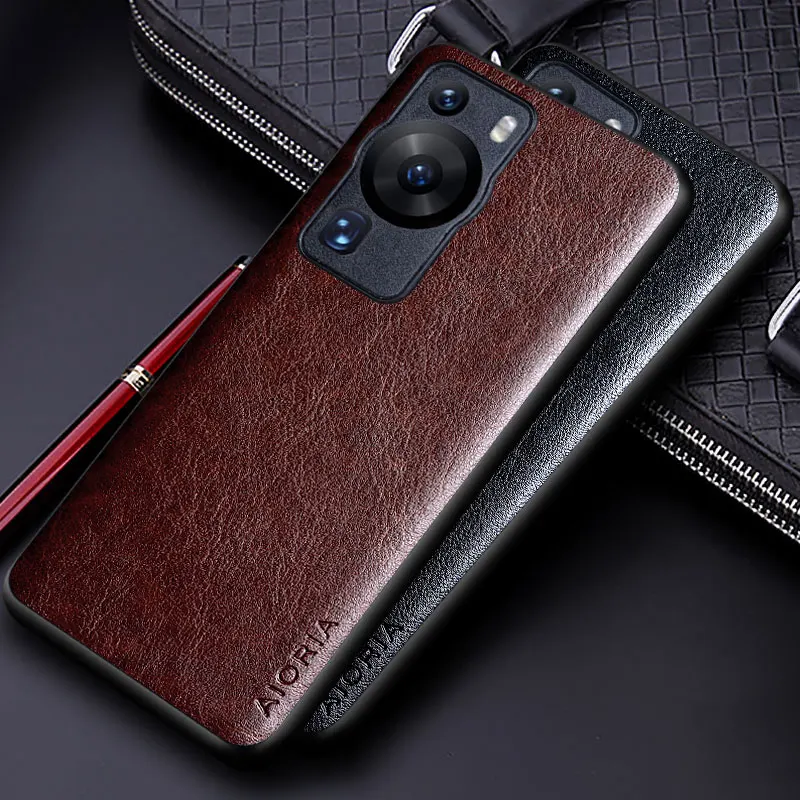 Funda de cuero de lujo para Huawei P60 P50 Pro, funda de negocios de color sólido, suave, TUP y duro, funda de teléfono de PC para huawei P60 pro