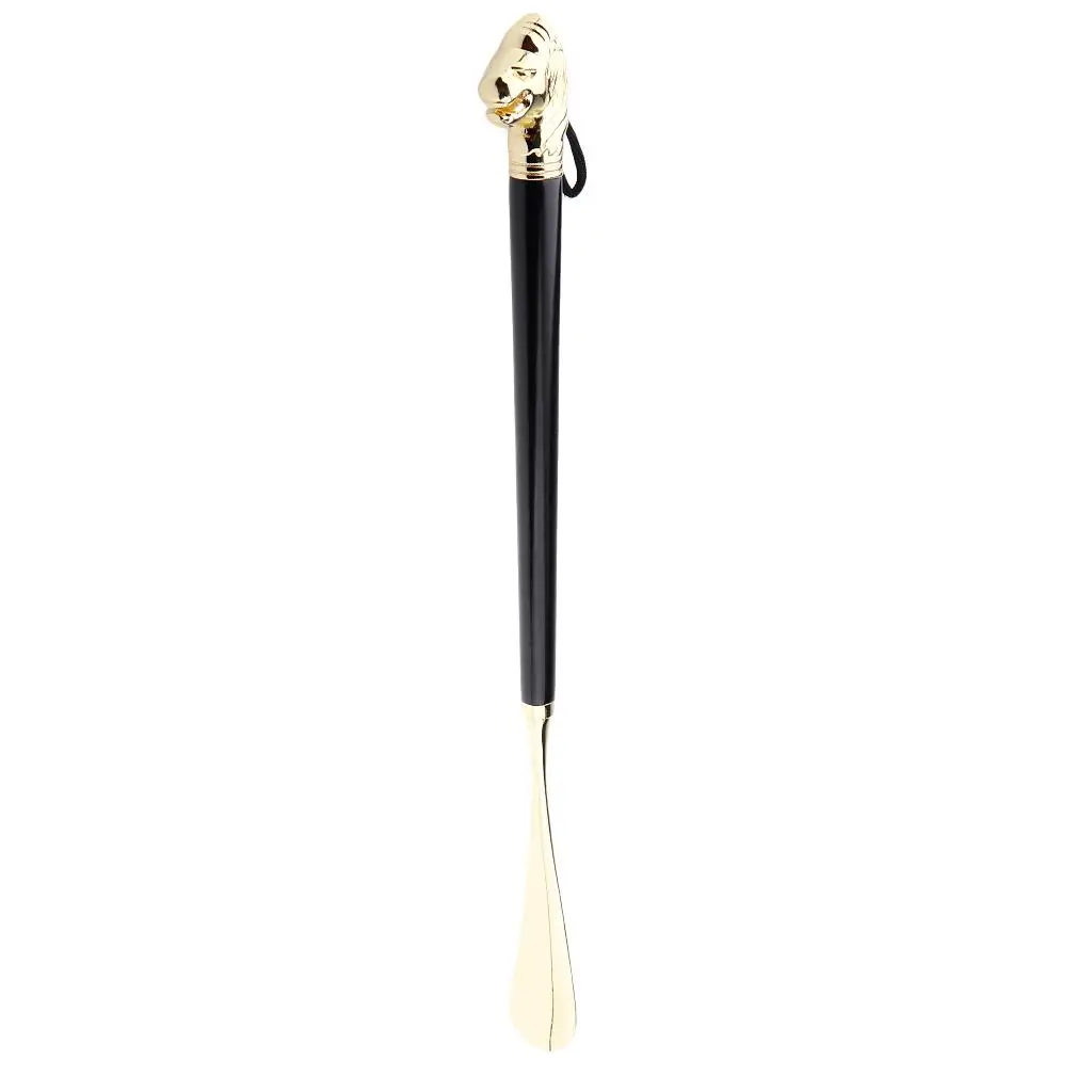 

Lion Head Decoration Black Wooden Handle Metal Shoehorn Shoe Horn Lifter