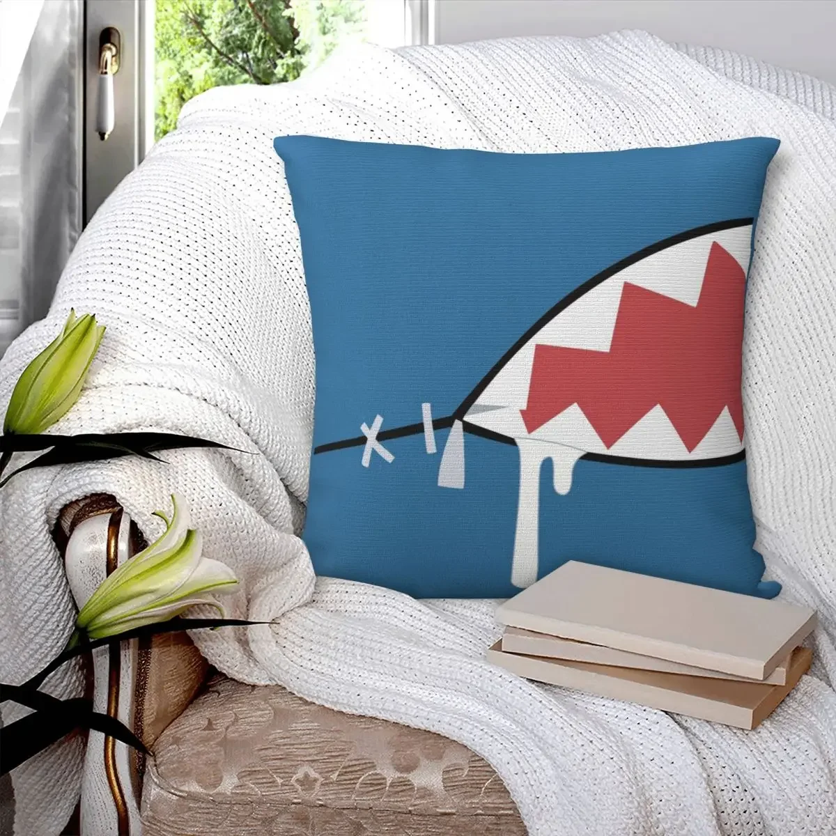 

Gawr Gura Shark Mouth Square Pillowcase Pillow Cover Polyester Cushion Decor Comfort Throw Pillow for Home Bedroom