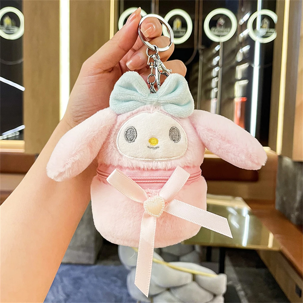 Anime Plush Doll Keychain Hello Kitty stuff Mymelody Kuromi Cinnamoroll Pompom Purin Kawaii Bag Pendant Wallet Girl Gift Toys