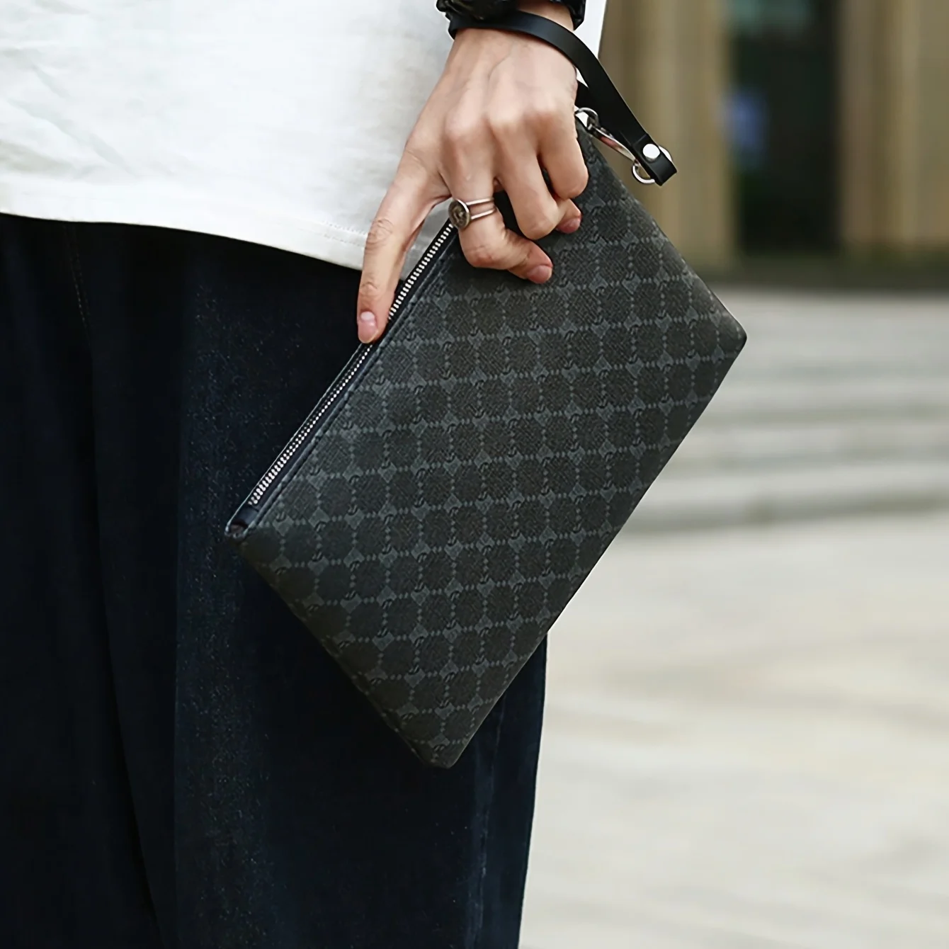 Pu Fashion Men's Clutch Bag Business Large Wallet Wrist Bag Large Coin Purse Storage Bag
