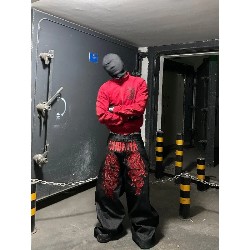 

Double-Sided Wear Denim Original Color Embroidered Heavy-Industry Dragon Jeans Street Style Unbranded Men's Denim Jeans