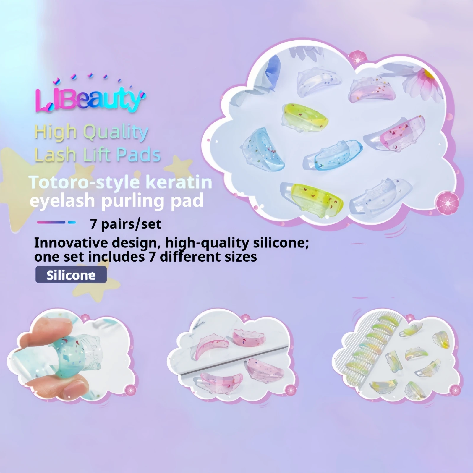 

Libeauty 7 Pairs Reusable Silicone Eyelash Perm Rod Sticky Lash Lift Pads 3D Eyelashes Extension Curler Accessories Makeup Tools