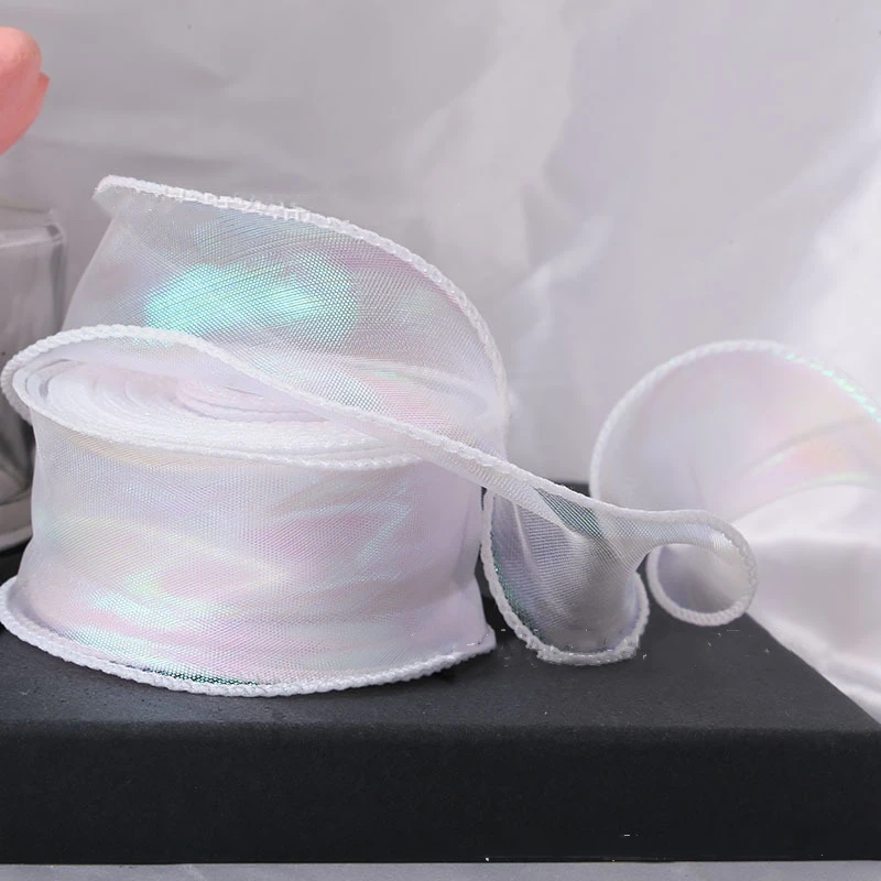 40mm 10yards Fischschwanz Organza Band reflektierende schillernde gewellte Kante Band für Geschenk verpackung DIY Bogen Bouquet Voile Bänder