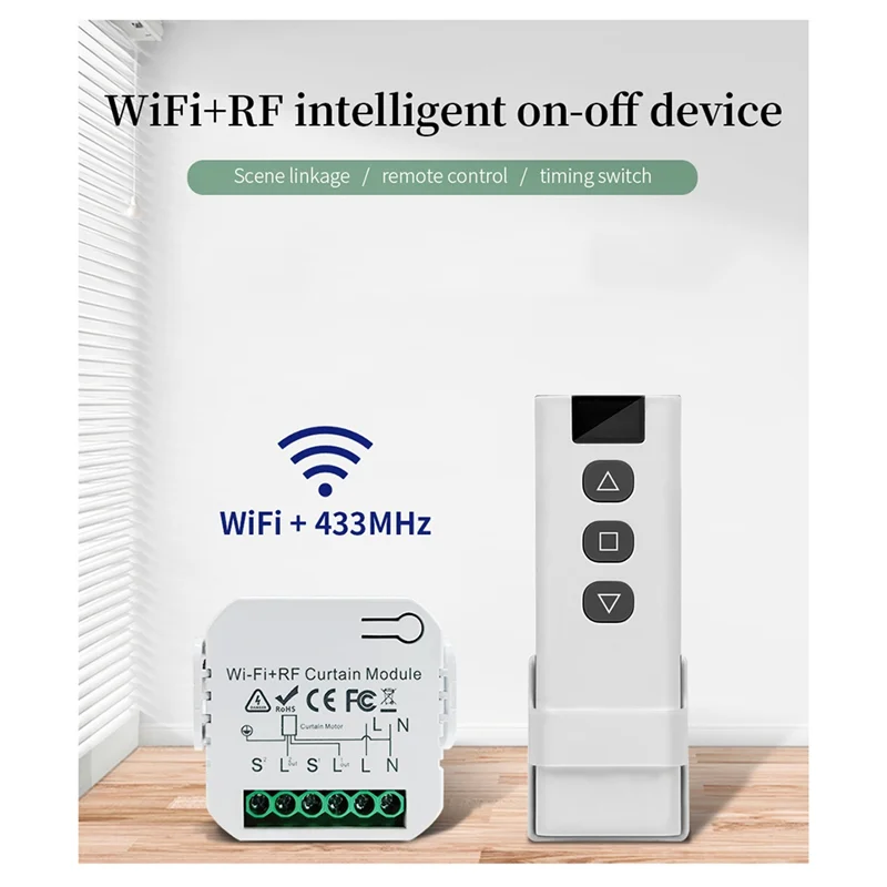 

Tuya WIFI умный переключатель для штор, приложение, контроллер синхронизации двигателя, RF 433 МГц, белый пульт дистанционного управления, электрические rolety-A74P