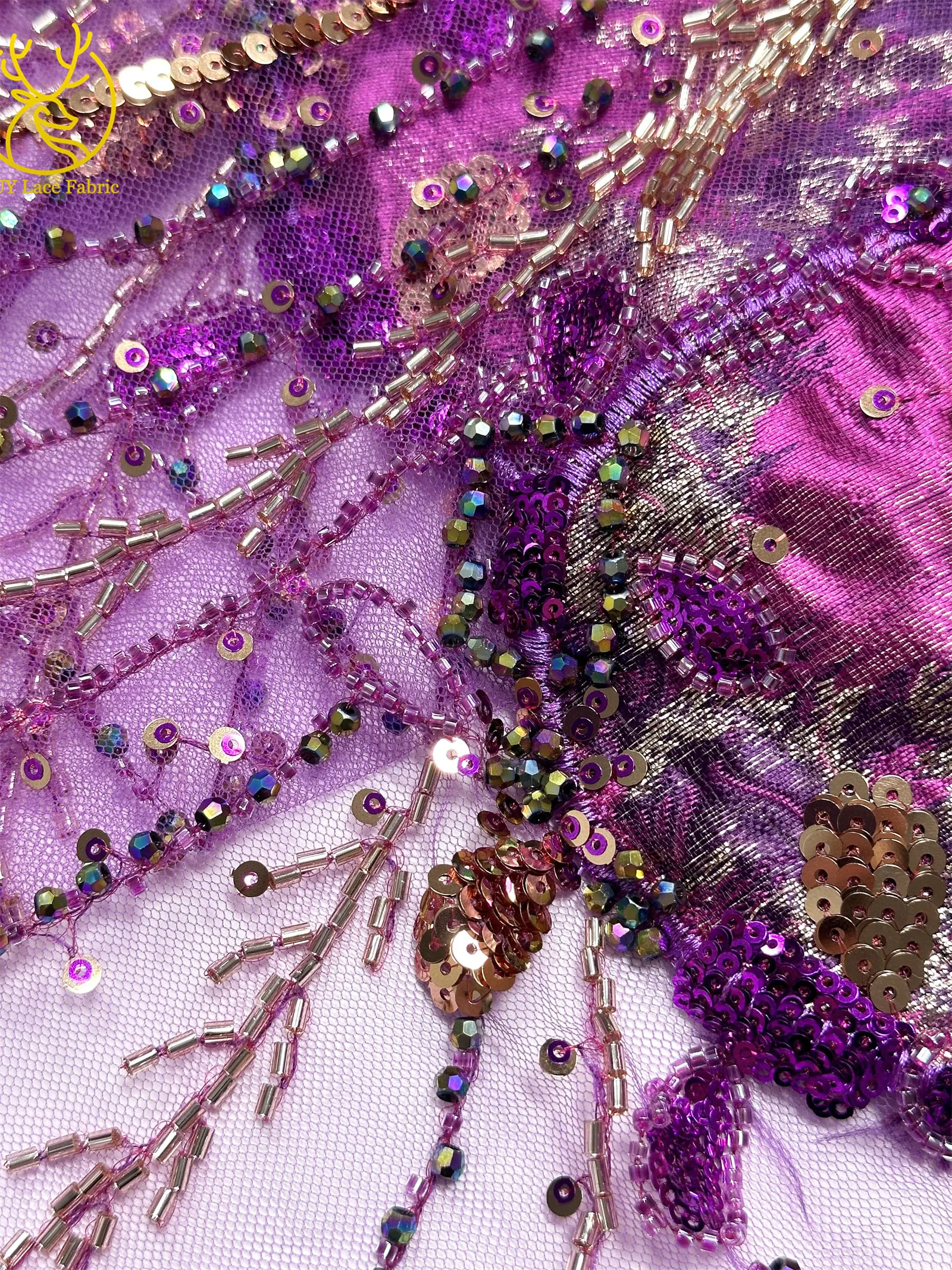 Burgunderroter neuer Design afrikanischer schwere Perlen-Chiffon-Spitzenstoff 2026 Hochwertiger nigerianischer Pailletten-Spitzenstoff für Partykleider – Detail 14