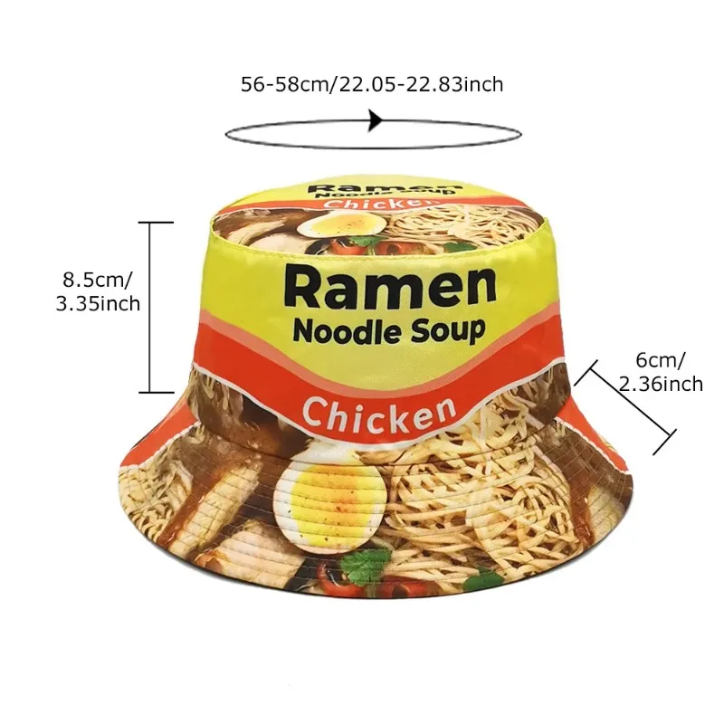 Spring/Summer Outdoor Men’s Sun-proof Bucket Hat Unisex Fisherman Hat Leisure Ramen Print Hat Fashion Women’s Basin Cap