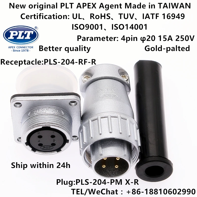 PLS-204-RF-R PLS-204-PM X-R APEX 4pin φ20Male Plug Female Socket Aviation WirePane Connector Goldpalt Made in TAIWAN RoHS UL TUV